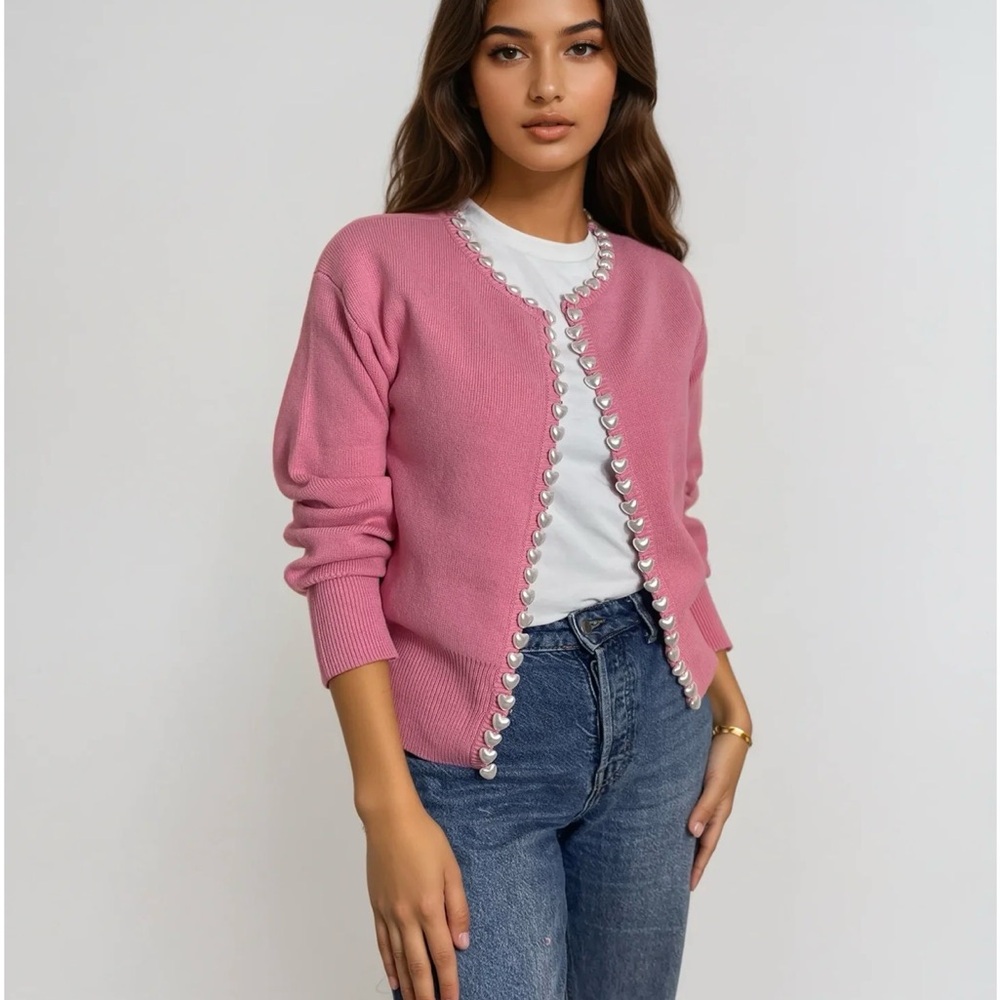 Self-Same LOVE HEART CARDIGAN IN ROSE (Pink)